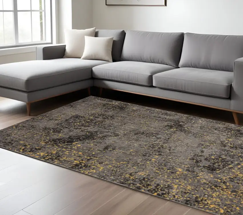 Gray and Yellow Abstract Sprinkle Area Rug Photo 2
