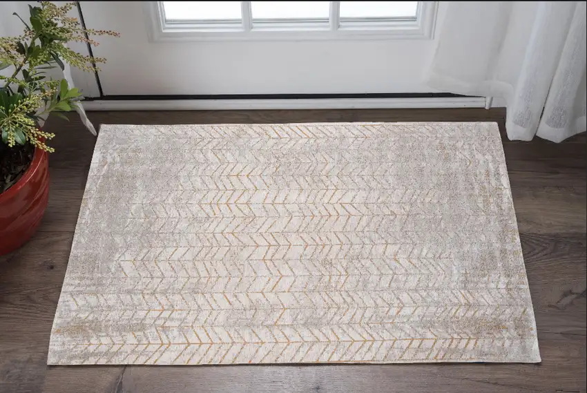 Gray and Yellow Chevron Non Skid Area Rug Photo 1