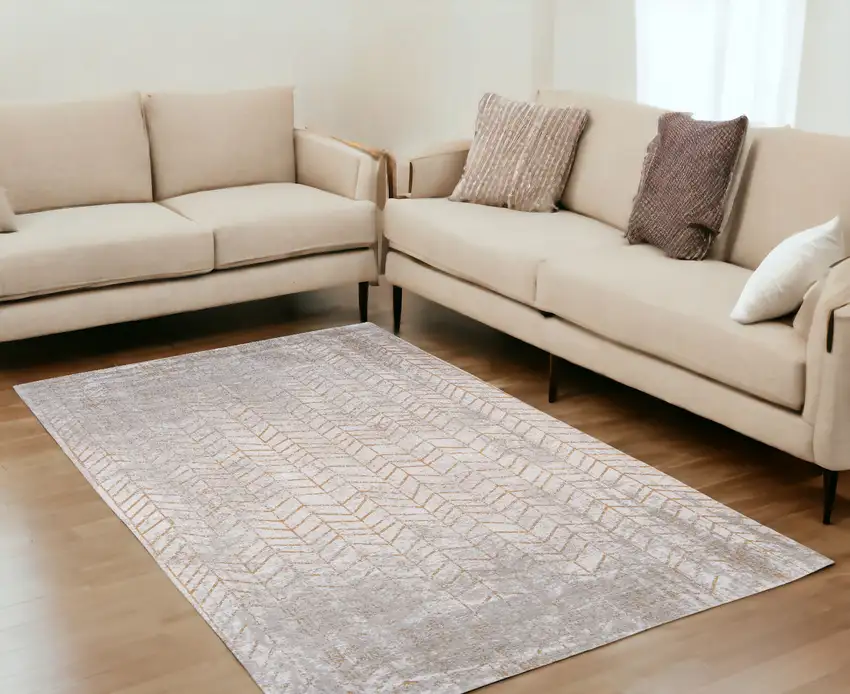 Gray and Yellow Chevron Non Skid Area Rug Photo 1