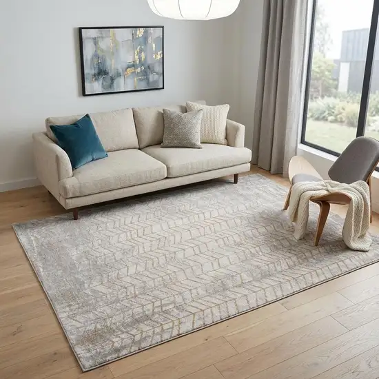 Gray and Yellow Chevron Non Skid Area Rug Photo 1