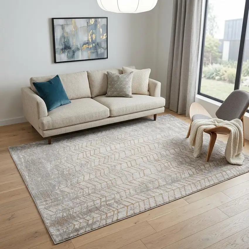 Gray and Yellow Chevron Non Skid Area Rug Photo 1