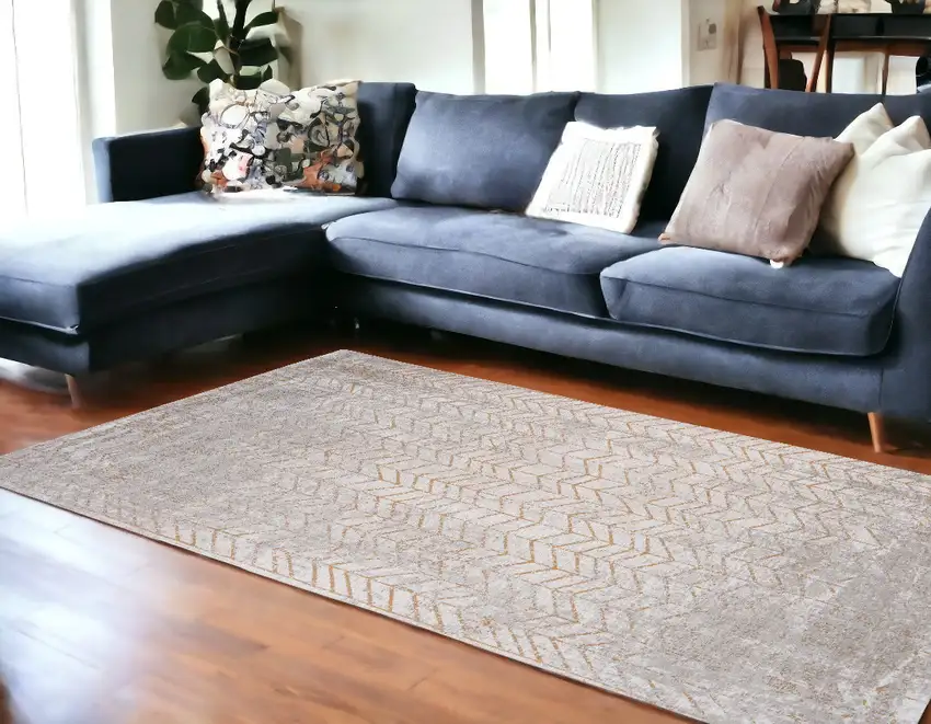 Gray and Yellow Chevron Non Skid Area Rug Photo 1