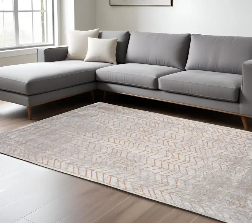 Gray and Yellow Chevron Non Skid Area Rug Photo 1