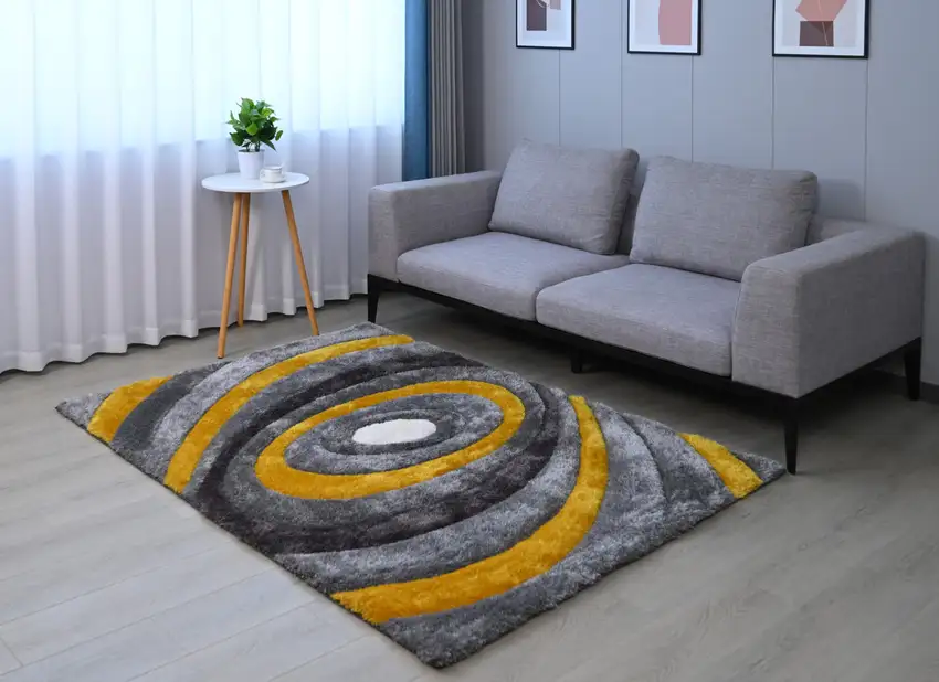 Gray and Yellow Shag Hand Tufted Area Rug Photo 3