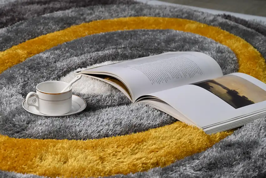 Gray and Yellow Shag Hand Tufted Area Rug Photo 2