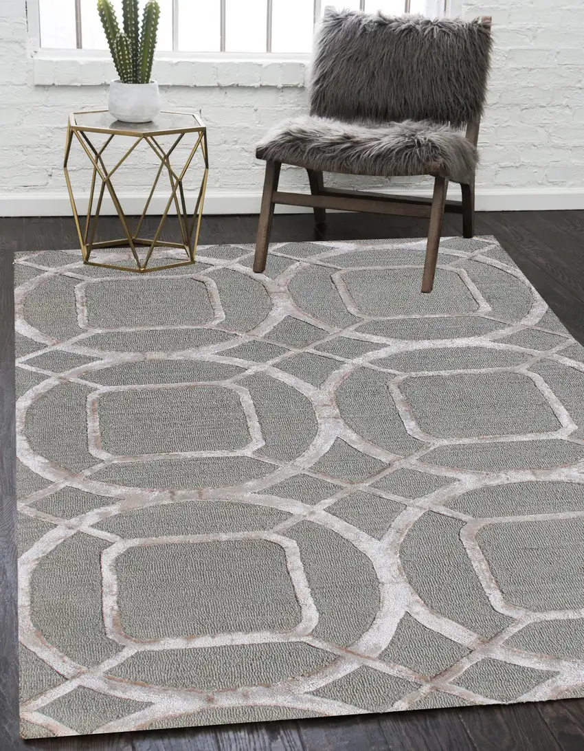 Green Abstract Geometric Hand Tufted Non Skid Area Rug Photo 8