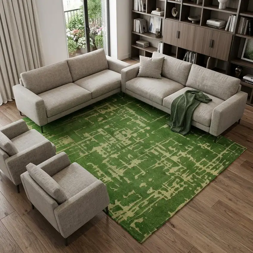 Green Abstract Non Skid Area Rug Photo 1