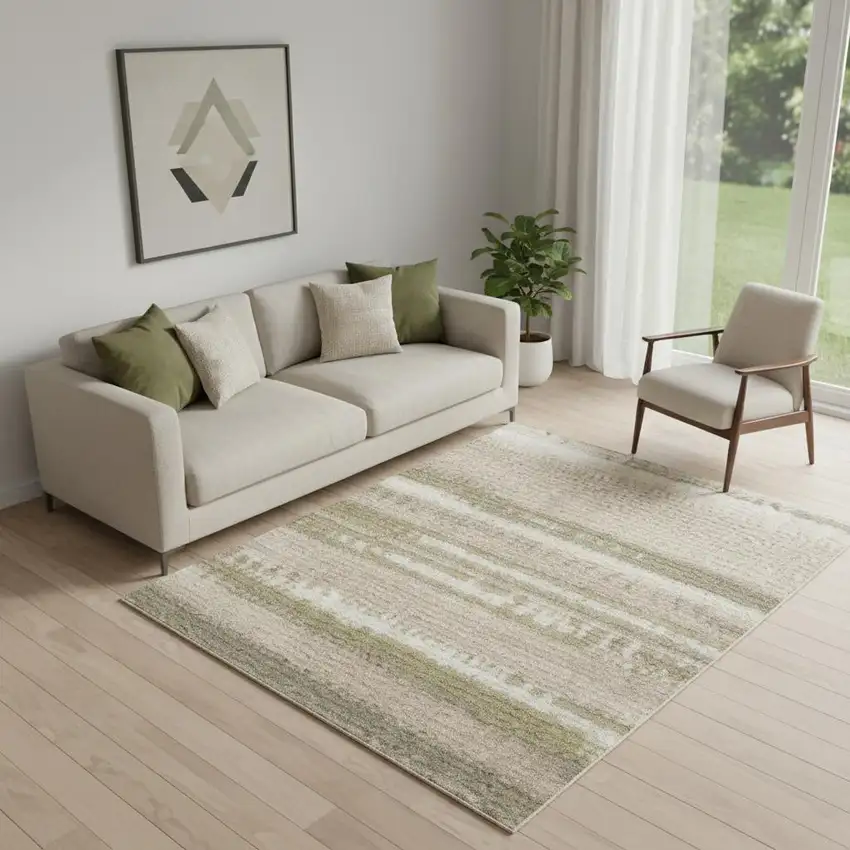 Green Abstract Power Loom Area Rug Photo 1