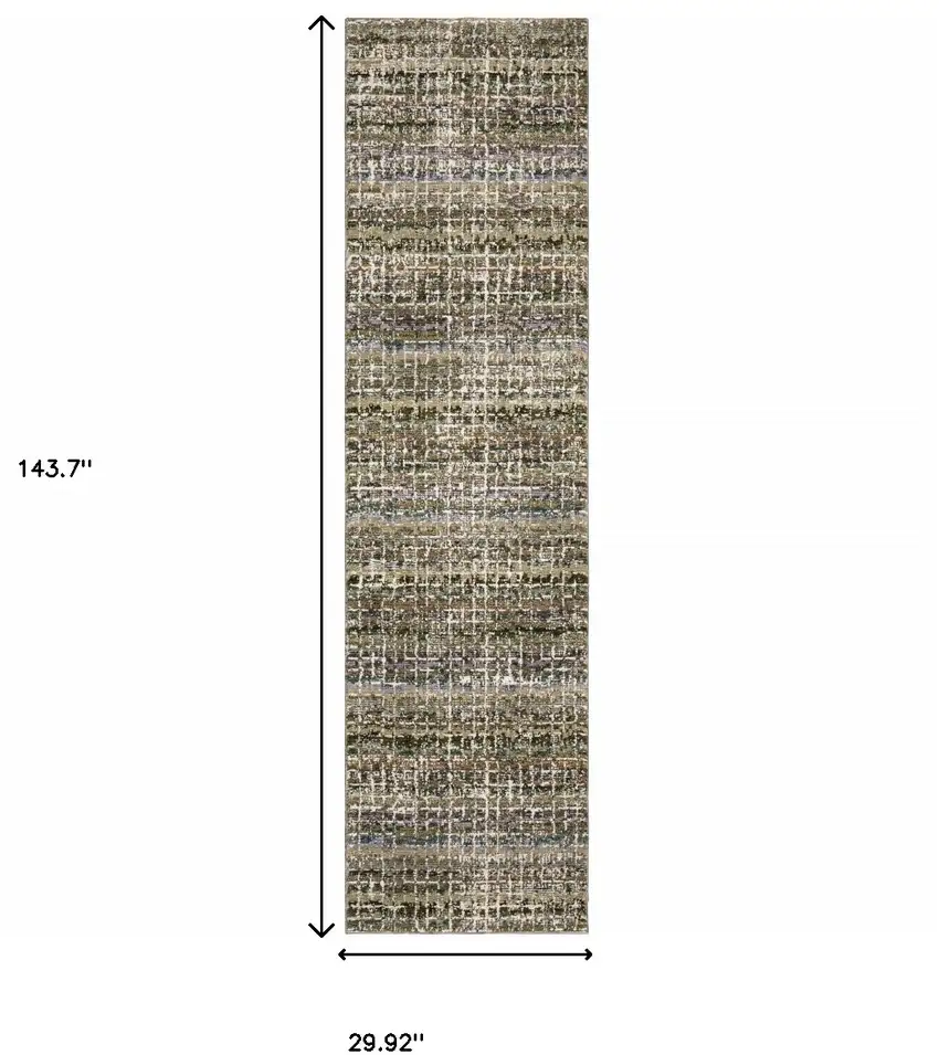Green Abstract Power Loom Runner Rug Photo 9