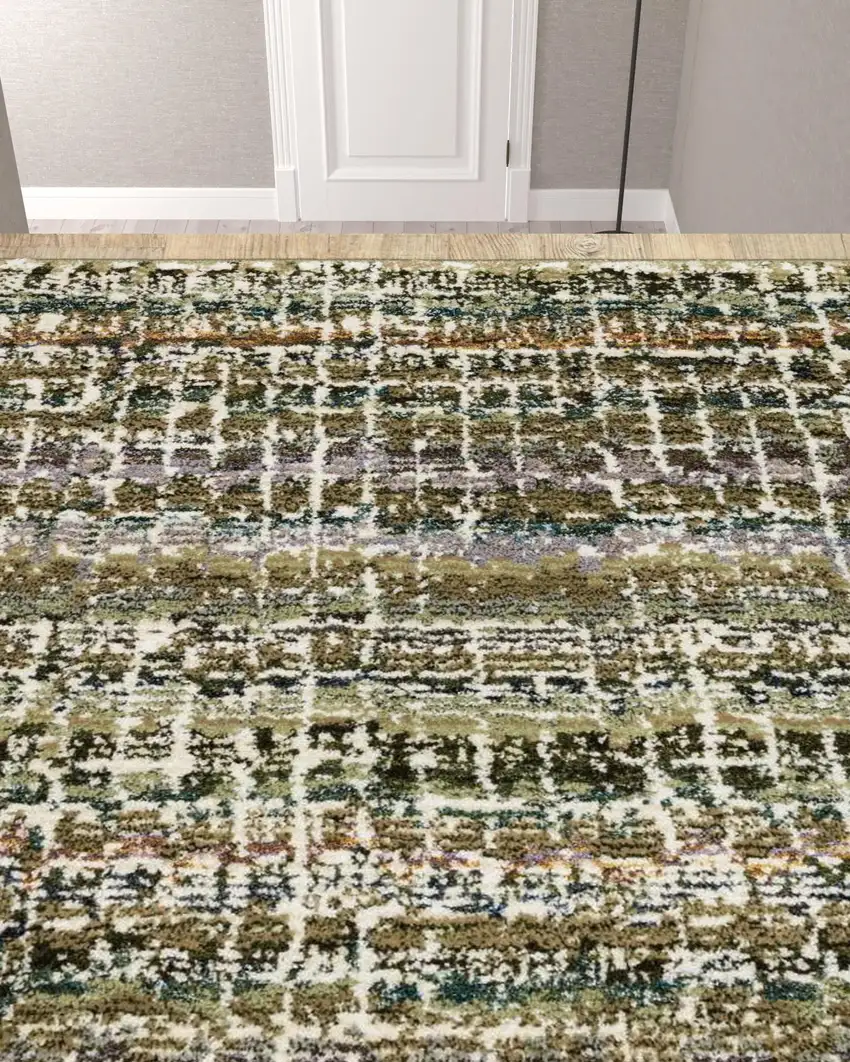 Green Abstract Power Loom Runner Rug Photo 4