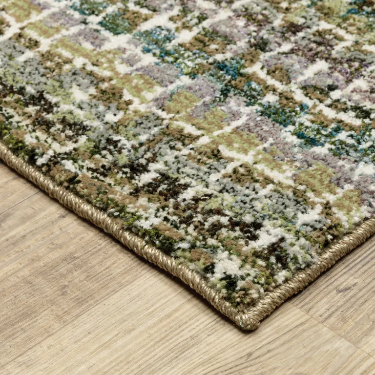 Green Abstract Power Loom Runner Rug Photo 5