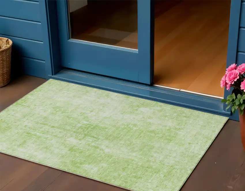 Green Abstract Washable Indoor Outdoor Area Rug Photo 1