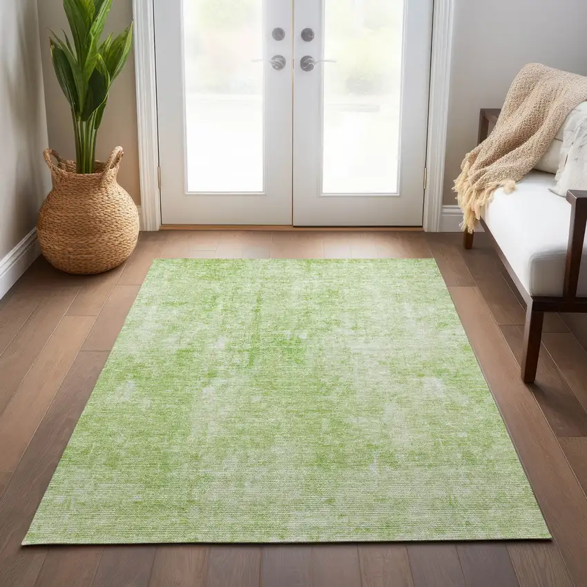 Green Abstract Washable Indoor Outdoor Area Rug Photo 9
