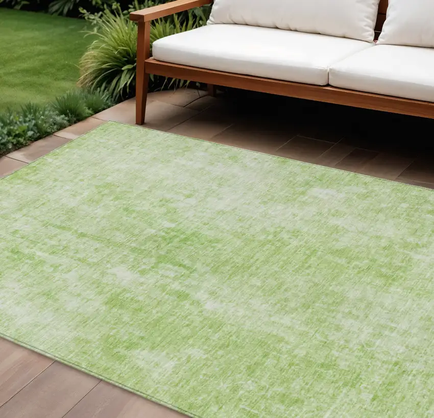 Green Abstract Washable Indoor Outdoor Area Rug Photo 1