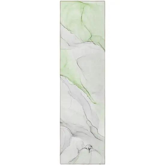 Green Abstract Washable Indoor Outdoor Runner Rug Photo 3