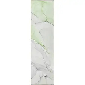 Photo of Green Abstract Washable Indoor Outdoor Runner Rug