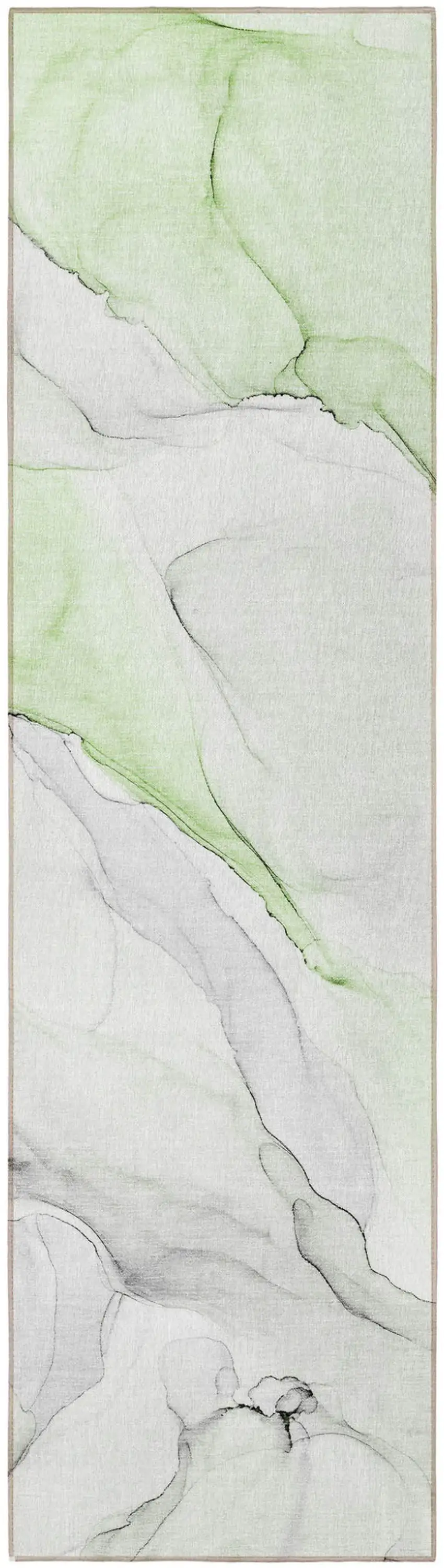 Green Abstract Washable Indoor Outdoor Runner Rug Photo 3