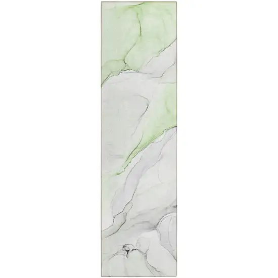 Green Abstract Washable Indoor Outdoor Runner Rug Photo 2
