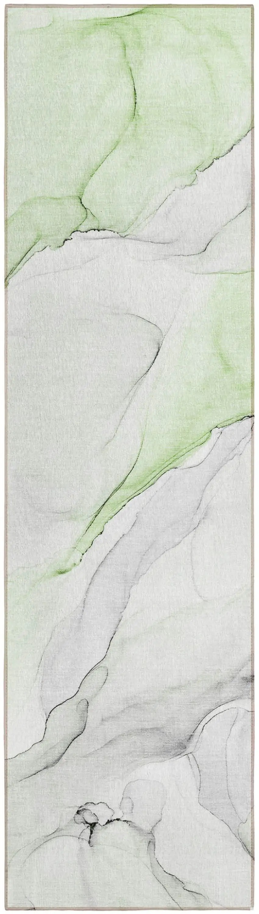 Green Abstract Washable Indoor Outdoor Runner Rug Photo 2