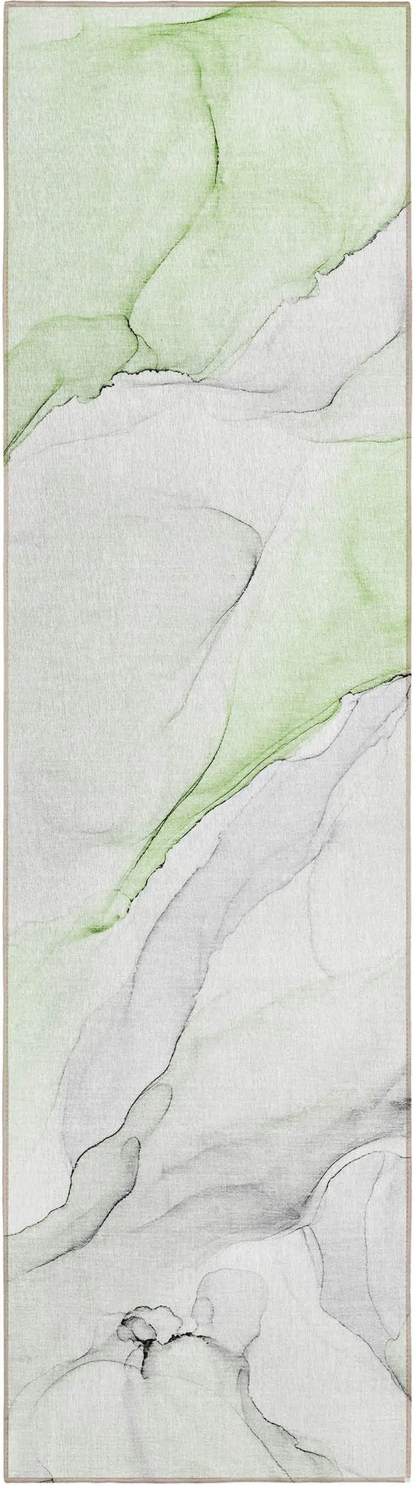 Green Abstract Washable Indoor Outdoor Runner Rug Photo 2