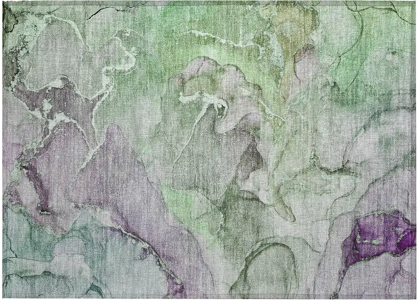 Green and Purple Abstract Washable Indoor Outdoor Area Rug Photo 2