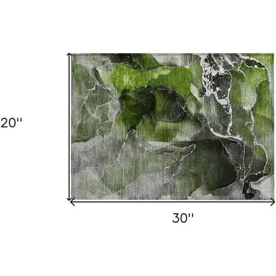 Green Abstract Washable Non Skid Indoor Outdoor Area Rug Photo 3