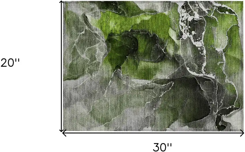 Green Abstract Washable Non Skid Indoor Outdoor Area Rug Photo 3