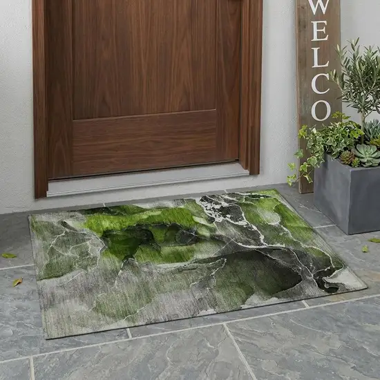 Green Abstract Washable Non Skid Indoor Outdoor Area Rug Photo 1