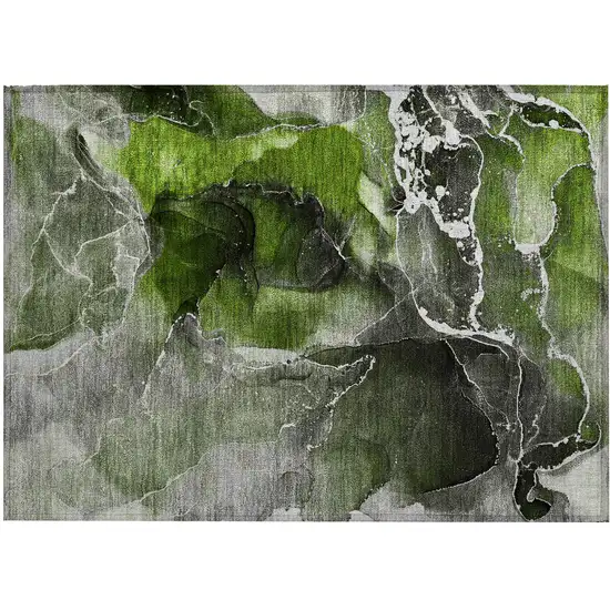 Green Abstract Washable Non Skid Indoor Outdoor Area Rug Photo 2