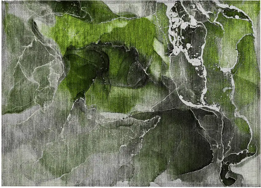 Green Abstract Washable Non Skid Indoor Outdoor Area Rug Photo 2