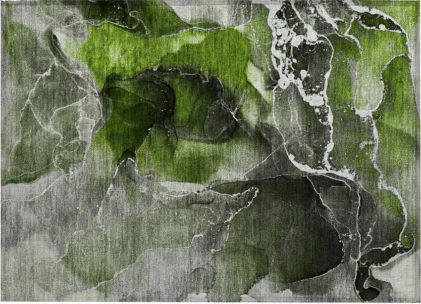 Green Abstract Washable Non Skid Indoor Outdoor Area Rug Photo 2