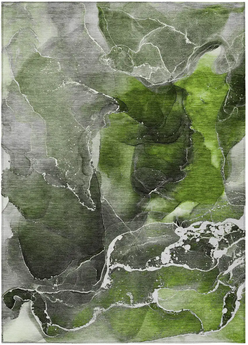 Green Abstract Washable Non Skid Indoor Outdoor Area Rug Photo 2