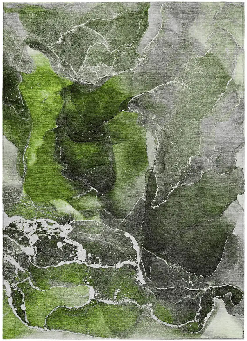 Green Abstract Washable Non Skid Indoor Outdoor Area Rug Photo 4