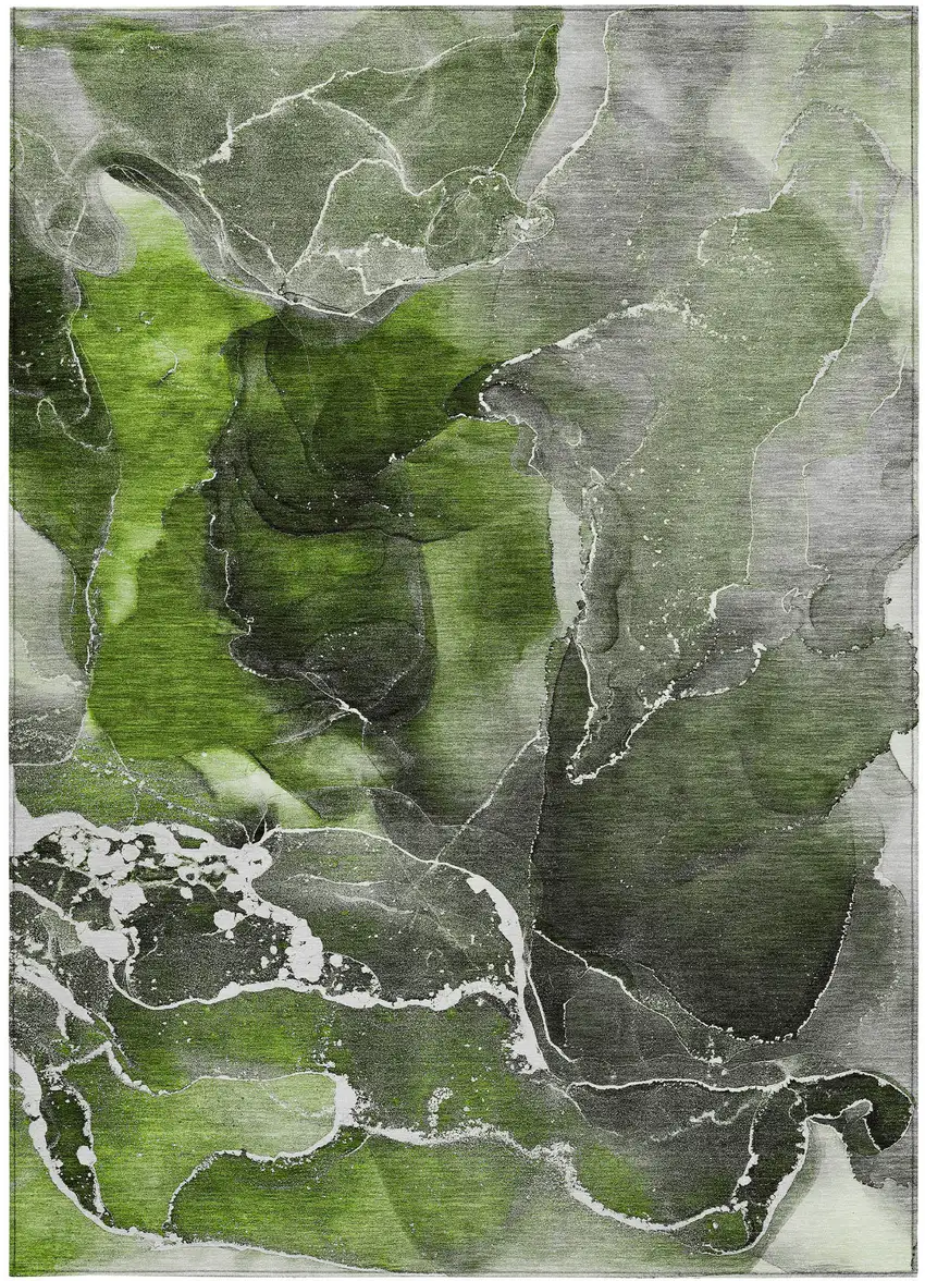 Green Abstract Washable Non Skid Indoor Outdoor Area Rug Photo 4