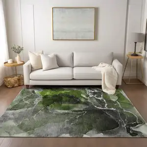 Photo of Green Abstract Washable Non Skid Indoor Outdoor Area Rug
