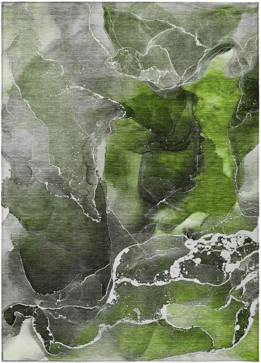Green Abstract Washable Non Skid Indoor Outdoor Area Rug Photo 2