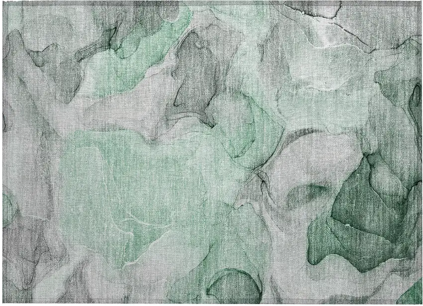 Green Abstract Washable Non Skid Indoor Outdoor Area Rug Photo 2