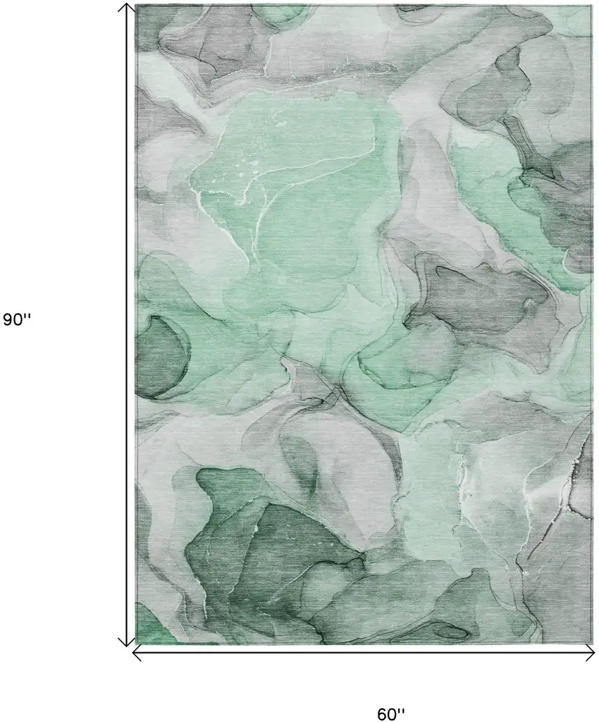 Green Abstract Washable Non Skid Indoor Outdoor Area Rug Photo 3