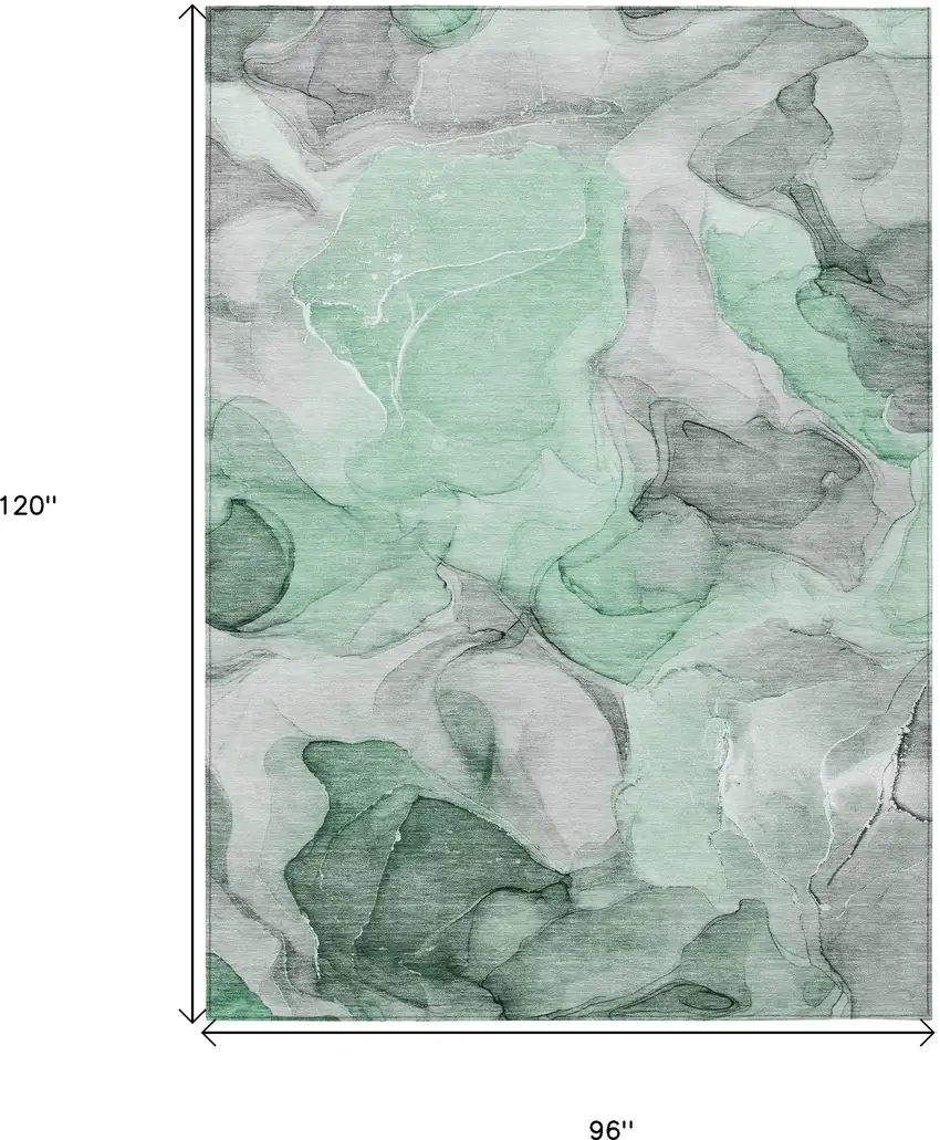 Green Abstract Washable Non Skid Indoor Outdoor Area Rug Photo 3