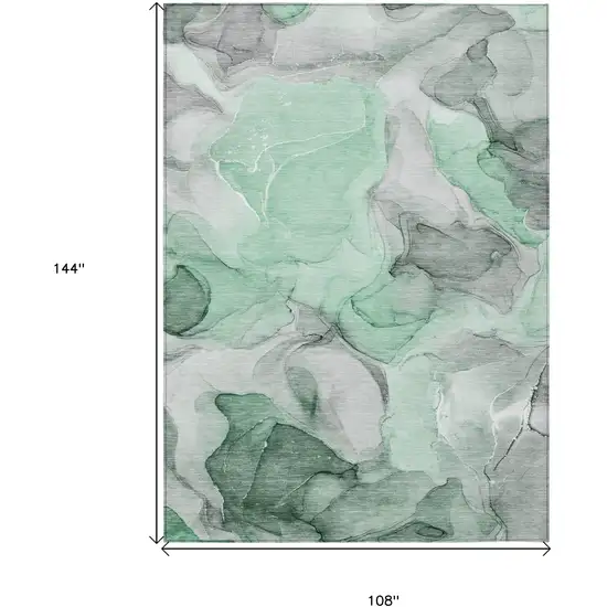 Green Abstract Washable Non Skid Indoor Outdoor Area Rug Photo 3