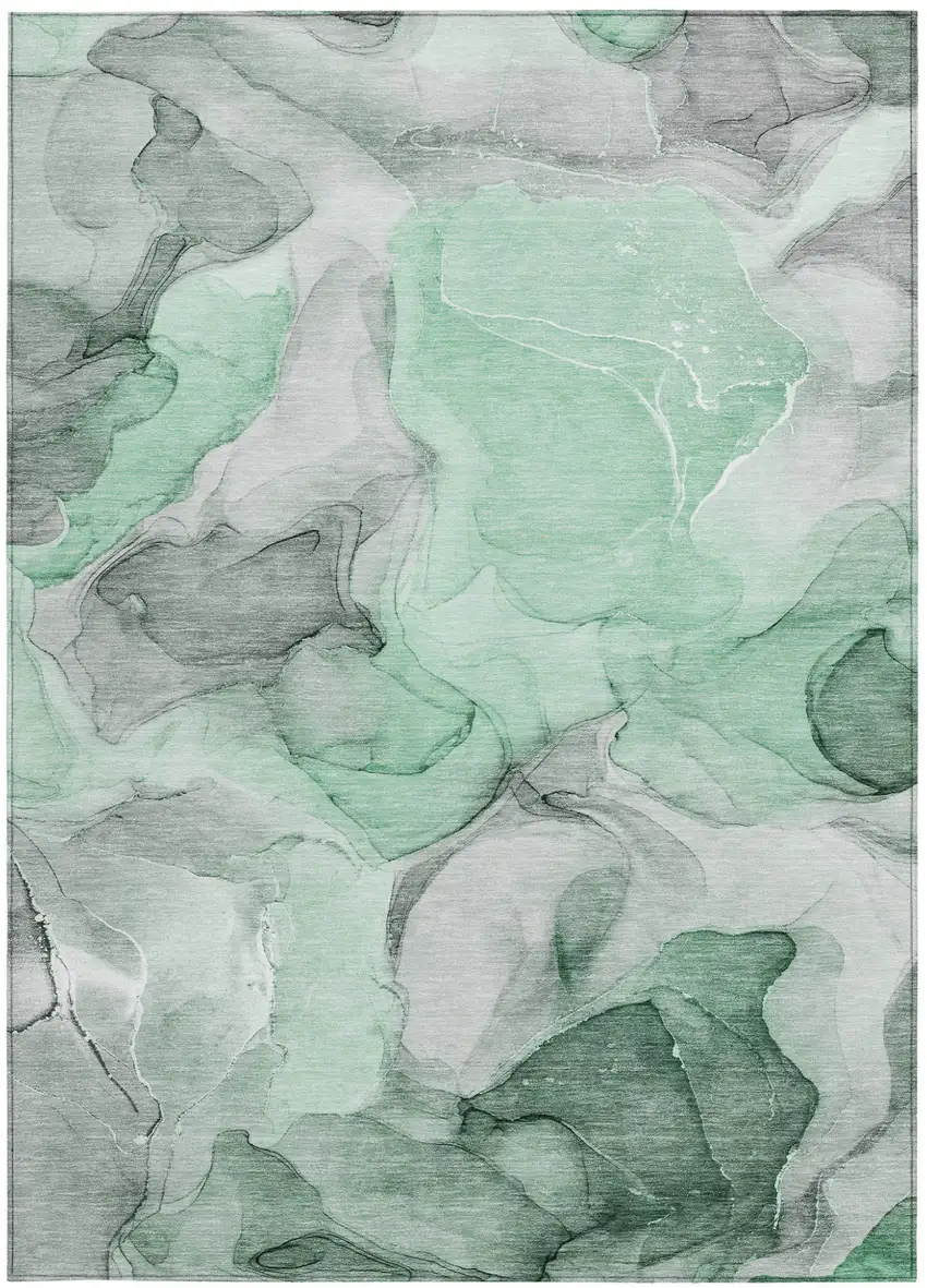 Green Abstract Washable Non Skid Indoor Outdoor Area Rug Photo 4