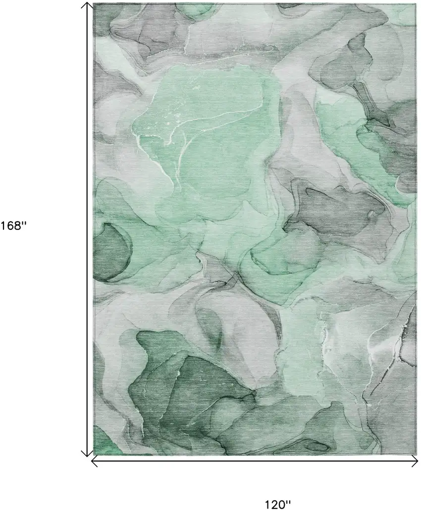 Green Abstract Washable Non Skid Indoor Outdoor Area Rug Photo 3