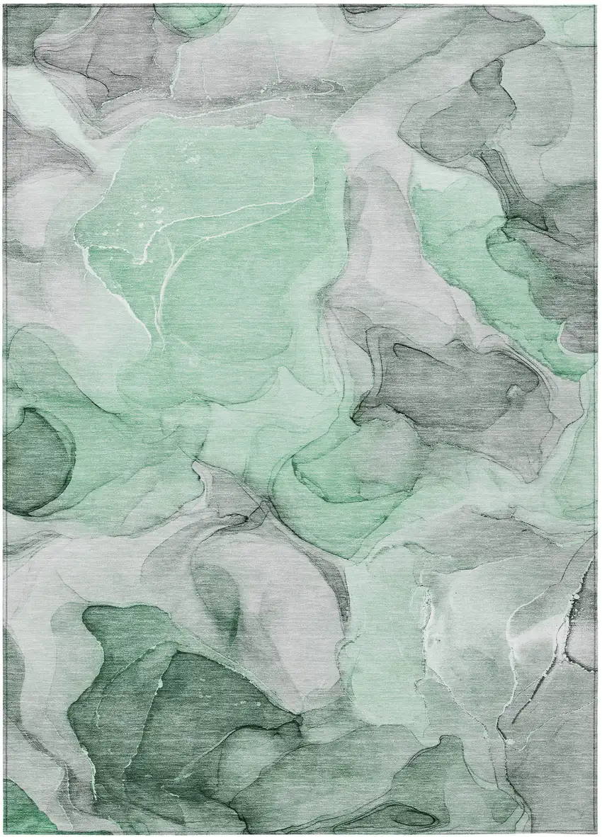 Green Abstract Washable Non Skid Indoor Outdoor Area Rug Photo 2