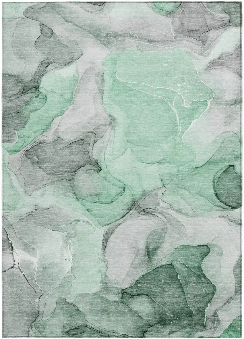 Green Abstract Washable Non Skid Indoor Outdoor Area Rug Photo 5