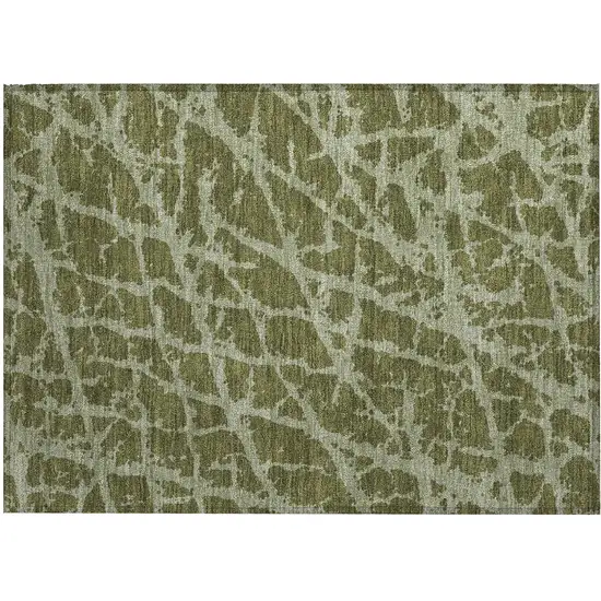 Green Abstract Washable Non Skid Indoor Outdoor Area Rug Photo 2