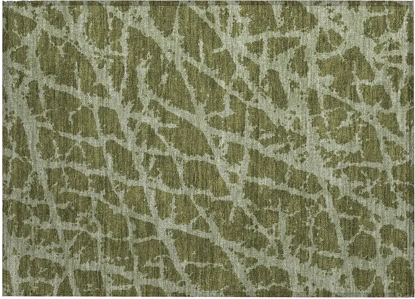 Green Abstract Washable Non Skid Indoor Outdoor Area Rug Photo 2