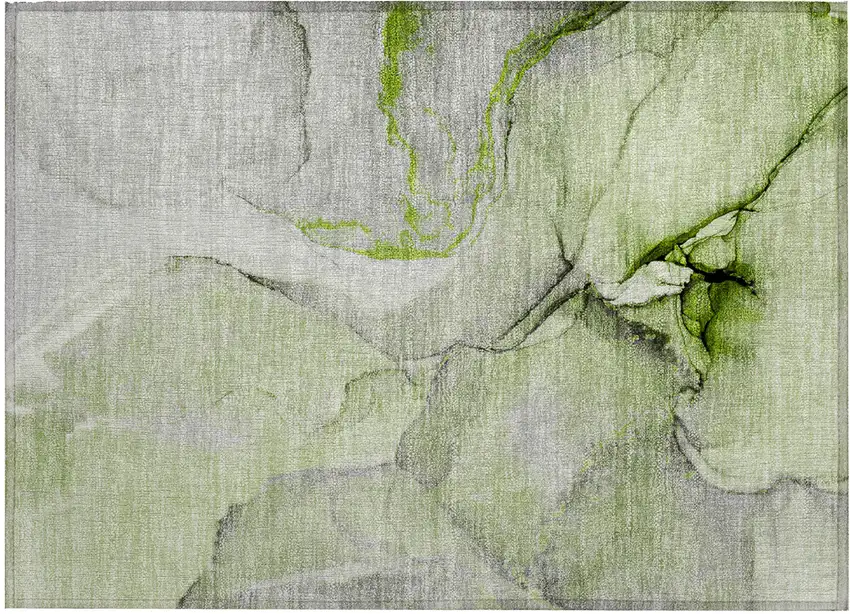 Green Abstract Washable Non Skid Indoor Outdoor Area Rug Photo 2