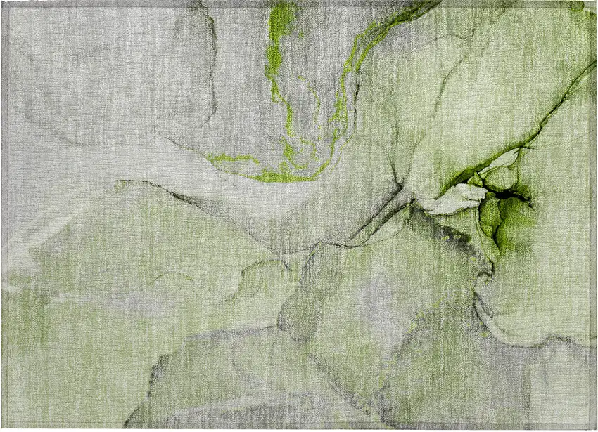Green Abstract Washable Non Skid Indoor Outdoor Area Rug Photo 2