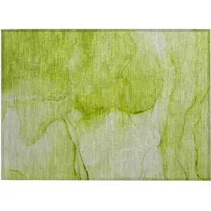 Photo of Green Abstract Washable Non Skid Indoor Outdoor Area Rug