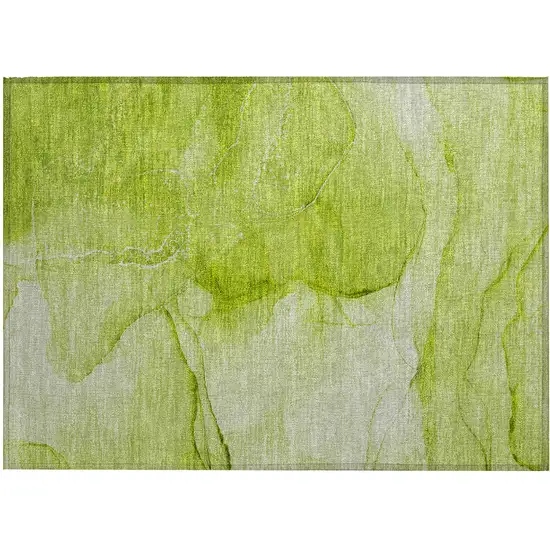 Green Abstract Washable Non Skid Indoor Outdoor Area Rug Photo 2
